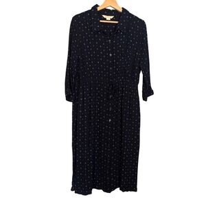 Mauvette Shirt Dress Blue Print 3/4 Sleeve Boho Button Down‎ Size XL Office Prep
